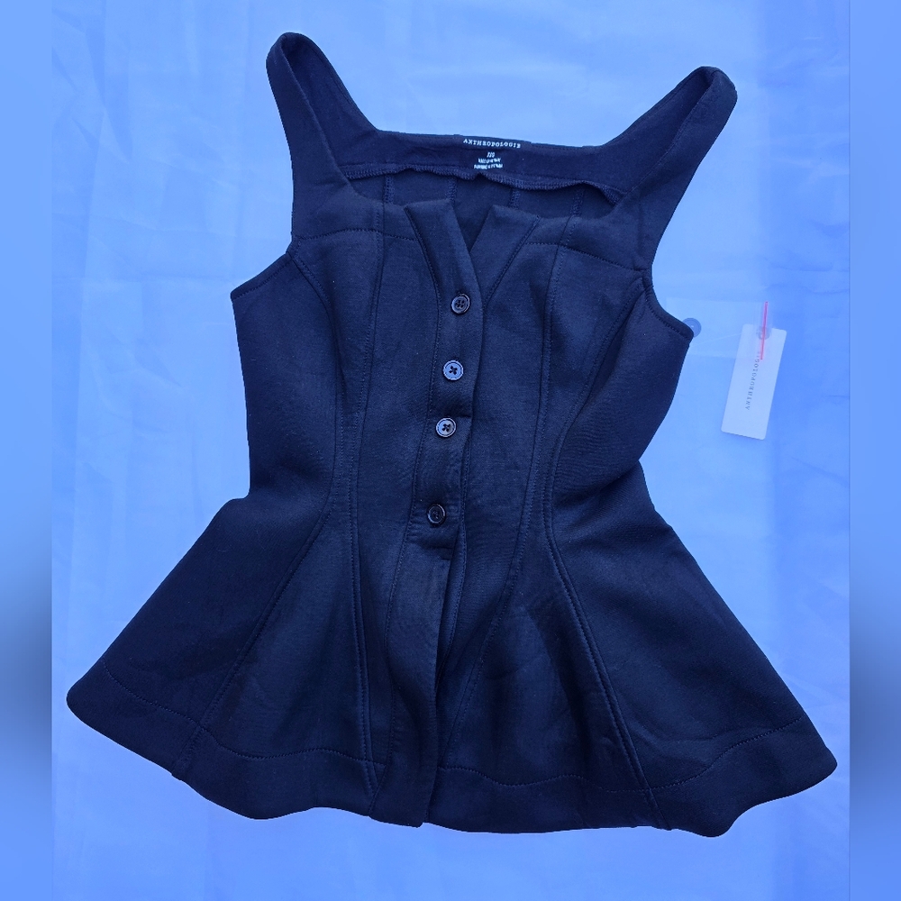 NWT Anthropologie Black Sleeveless Button-Up Top‎ Sz: XXS - super stretch - Soft